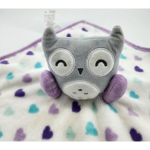 SL Home Fashions Baby Owl Plush Lovey Security Blanket Purple Heart Print - Picture 2 of 9